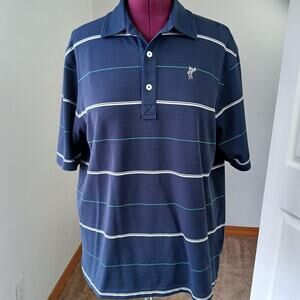 Ashworth Navy Blue Striped Polo Men's Large pima cotton repaired quiet luxury